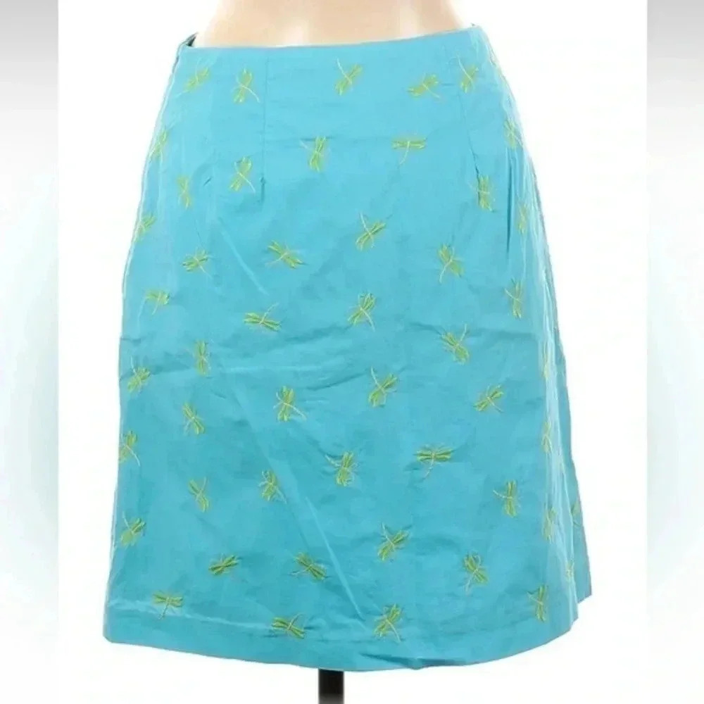 Vintage Talbots Aqua Turquoise Dragonfly Embroidered Skirt Size 6 Petite NWT